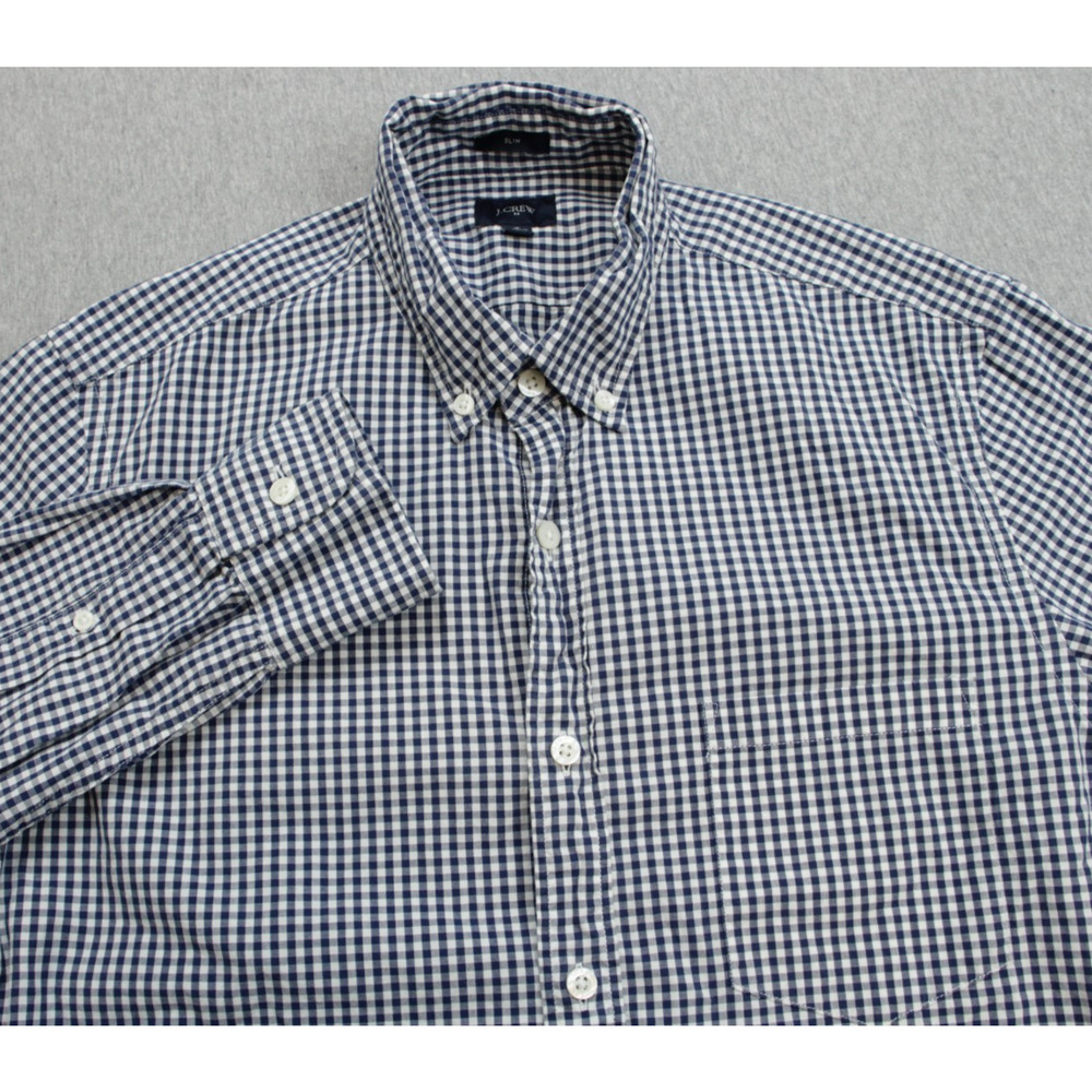 J‎ Crew Shirt Mens Medium 100% Cotton Gingham Slim Button Down